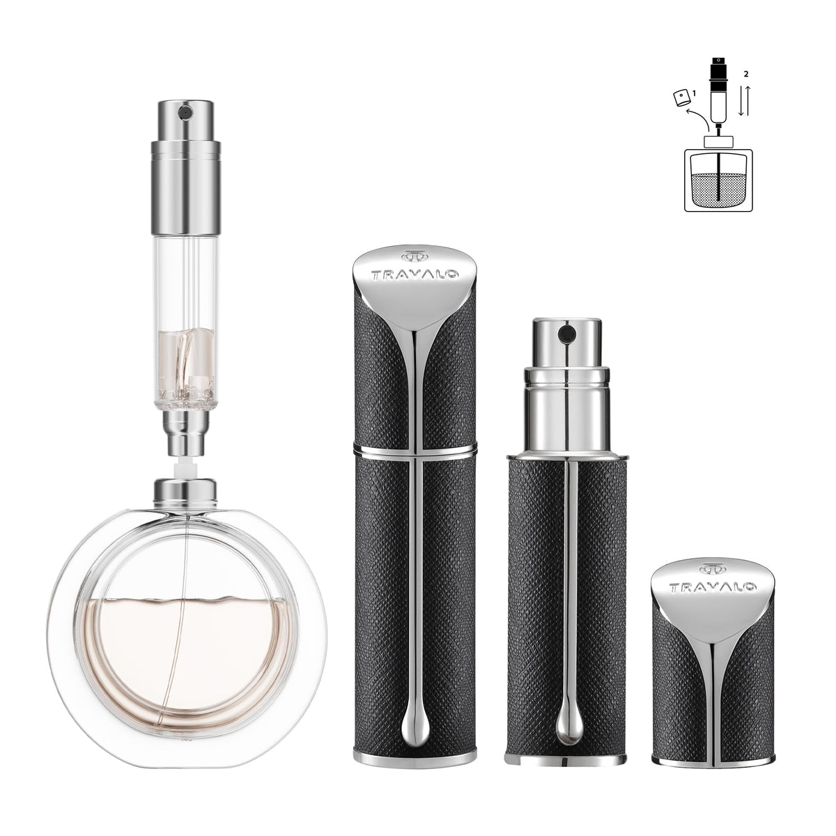 Travalo AQUA bottom-fill refilling action for mess-free fragrance reuse.