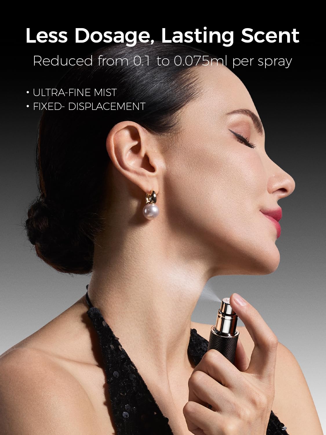 Travalo AQUA fine mist nozzle delivers even fragrance spray.
