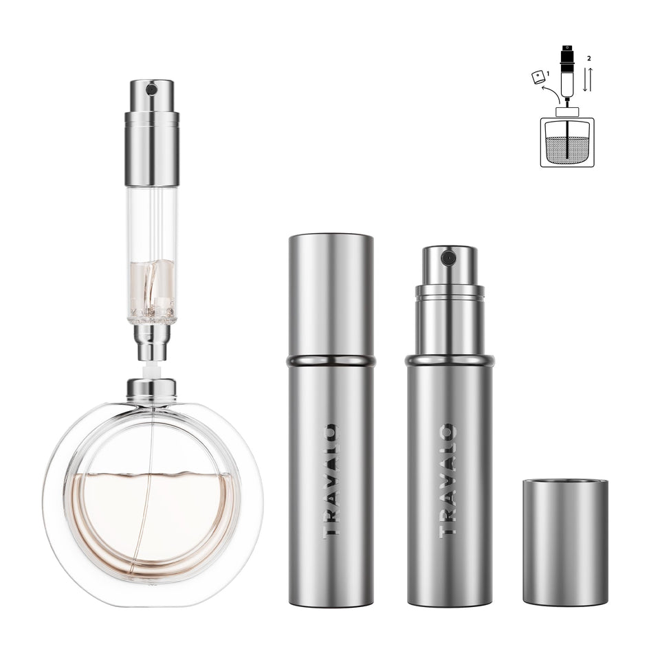 Travalo bottom-filling perfume atomizer for spill-free travel and on-the-go topping