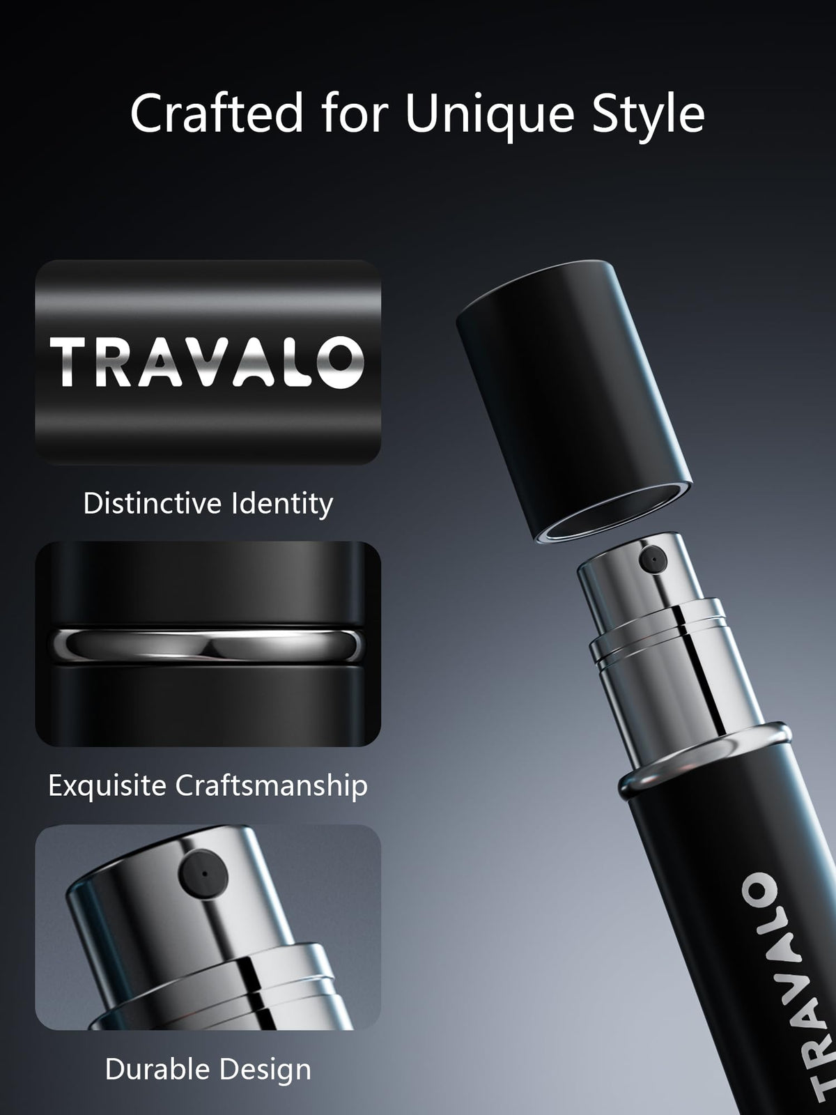 Travalo ESSENTI BLACK 5ml travel size fits purses for on-the-go use.
