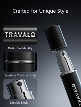 Travalo ESSENTI BLACK 5ml travel size fits purses for on-the-go use.