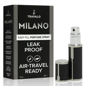 Travalo Milano perfume atomizer with stylish vegan leather exterior for portable use.