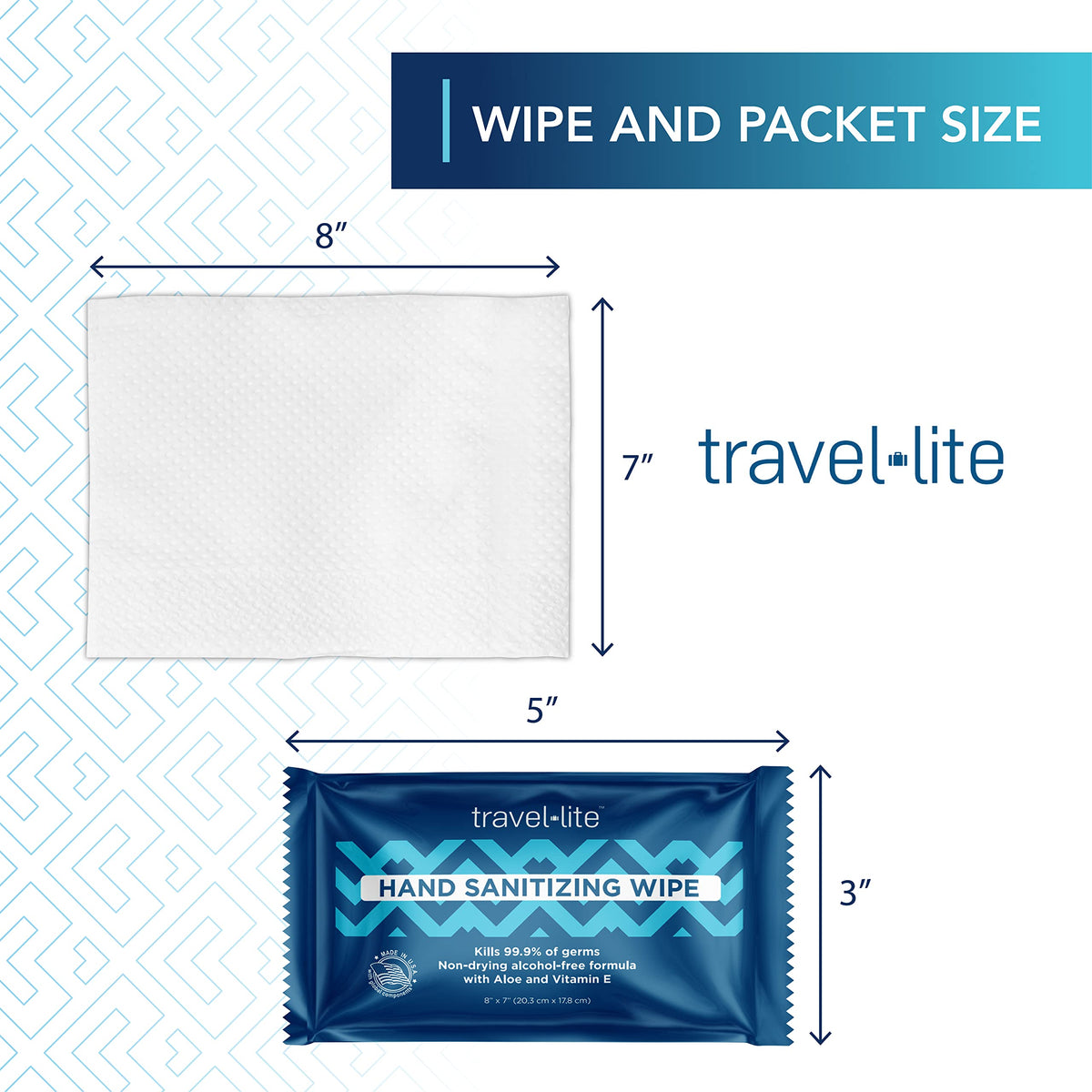 Travel Lite wipes individually wrapped for portable, mess-free use anywhere.