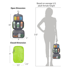 Travelon Compact Hanging Toiletry Kit mesh pouches separate deodorant and tubes for quick access.