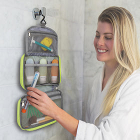Travelon Compact Hanging Toiletry Kit polyester ripstop material for durable travel use.