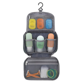 Travelon Compact Hanging Toiletry Kit swivel hook for hanging in compact bathrooms.