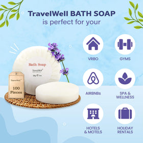 Travelwell bulk hotel soap set, ideal for hotels and vacation rentals.