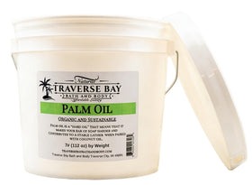 Traverse Bay Palm Oil gallon dispensing image, ideal for easy soapmaking and at-home baths.