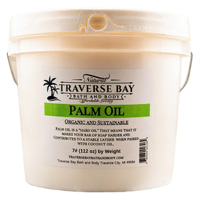 Traverse Bay Palm Oil 112oz gallon with resealable lid, premium moisturizing ingredient for soaps.