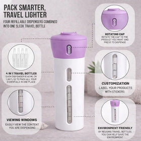 Travigo 4-in-1 travel dispenser lotion chamber compact for carry-on use.