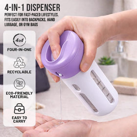 Travigo 4-in-1 travel dispenser with conditioner chamber streamlines packing.