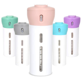 Travigo 4-in-1 travel dispenser front view demonstrates space-saving design.