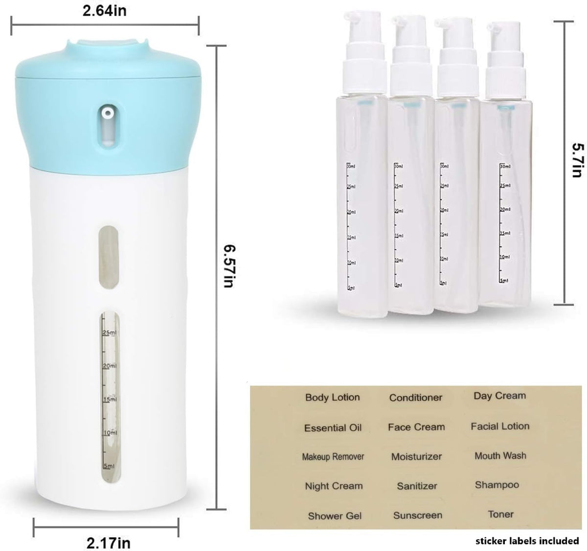 Travigo 4-in-1 dispenser held in hand for compact travel use