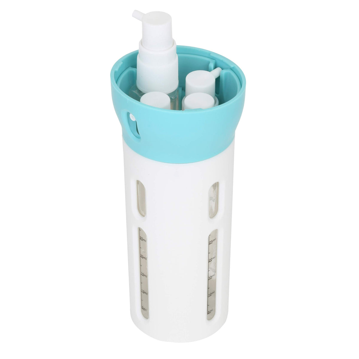Travigo 4-in-1 dispenser with label sheet for organized toiletries