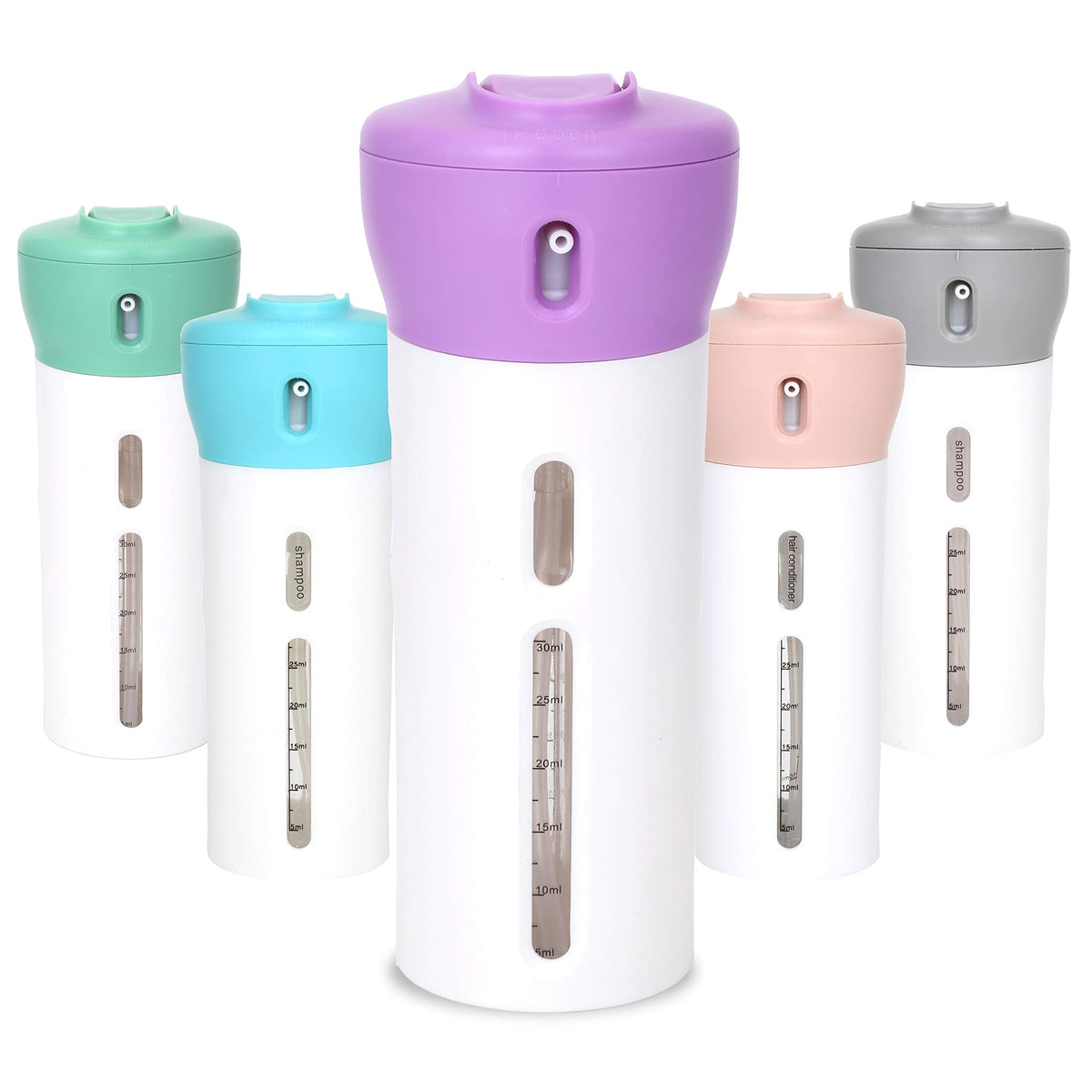 Travigo 4-in-1 travel dispenser with shampoo chamber keeps toiletries organized on trips.