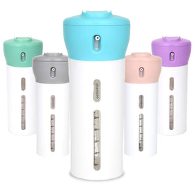 Travigo 4-in-1 dispenser top view showing four compartments for travel efficiency