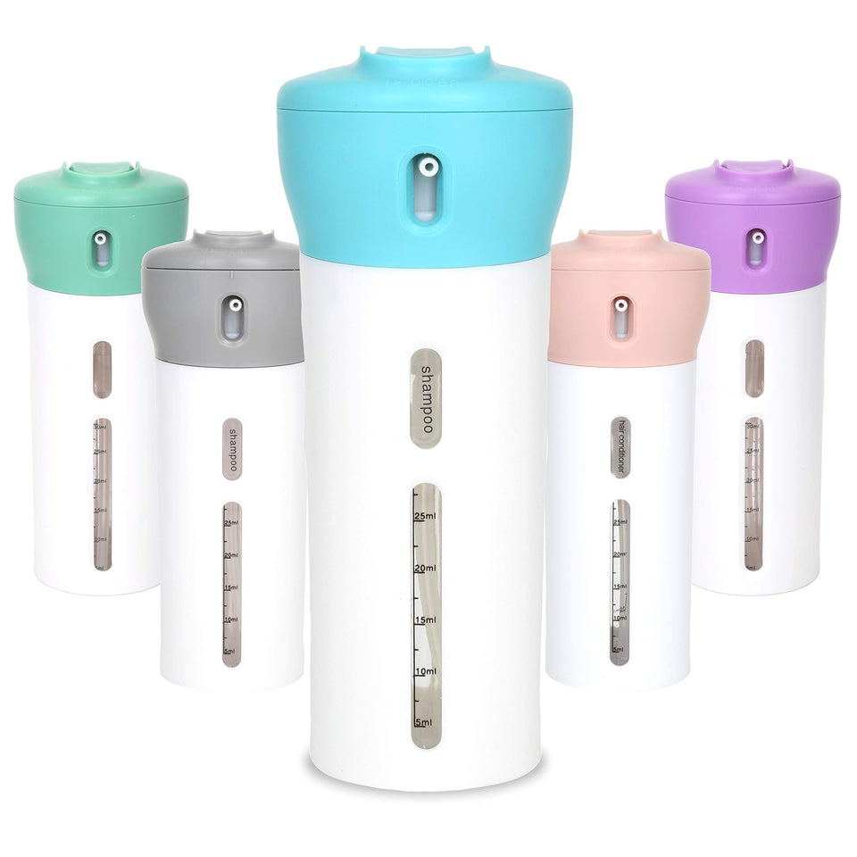 Travigo 4-in-1 dispenser top view showing four compartments for travel efficiency