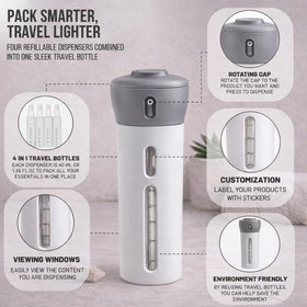 Travigo four 40 mL bottles with clear viewing windows
