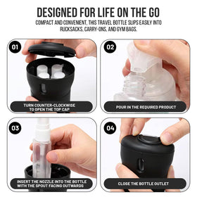 Travigo 40ml bottles with clear view windows for quick fill checks.