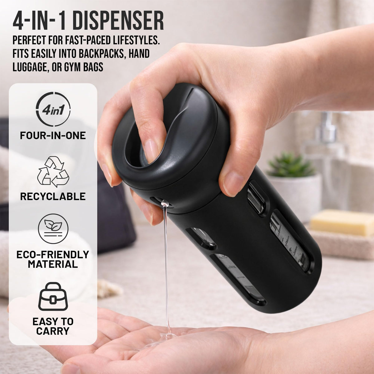 Travigo compact 40ml bottles with view windows for easy refill checks.