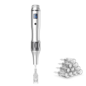 TrDLam Derma Roller Pen face close-up for gentle micro-stimulation during skincare.