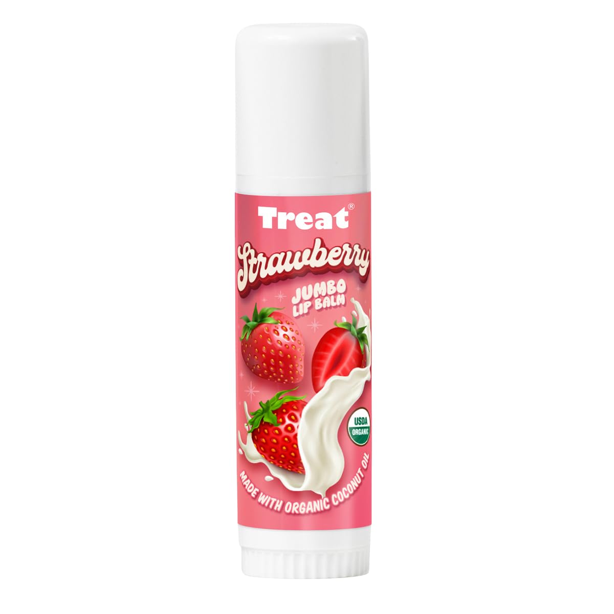 Treat Beauty Strawberry Lip Balm tube front showing hydration benefits