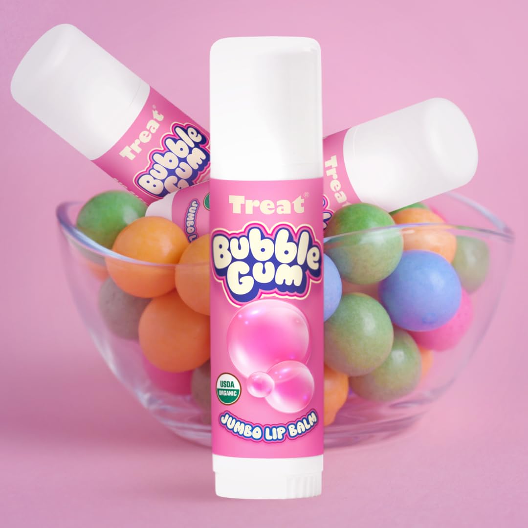 USDA organic seal on Treat Jumbo Bubble Gum Lip Balm signals clean, natural formula.