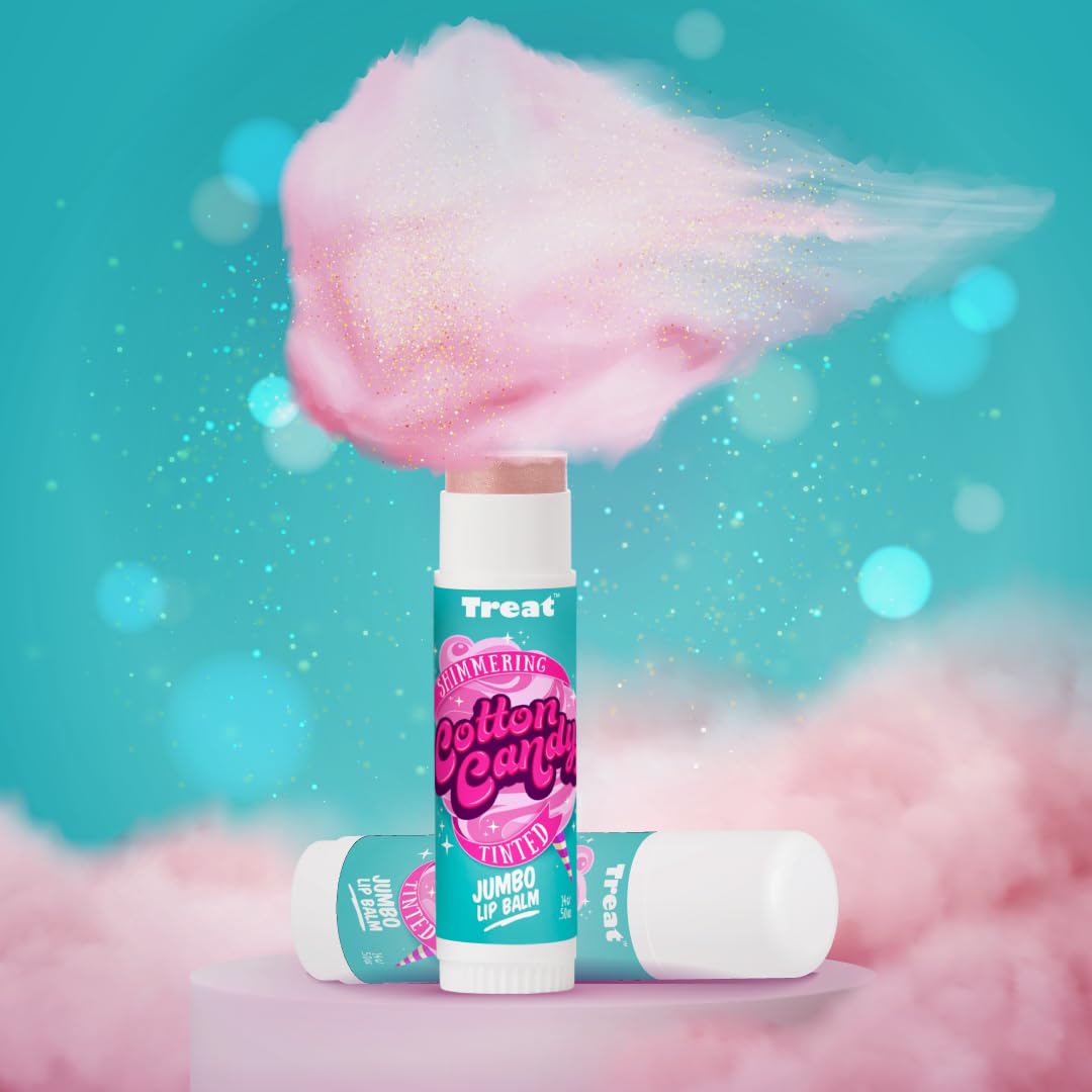 Treat lip balm packaging box and tube on clean surface