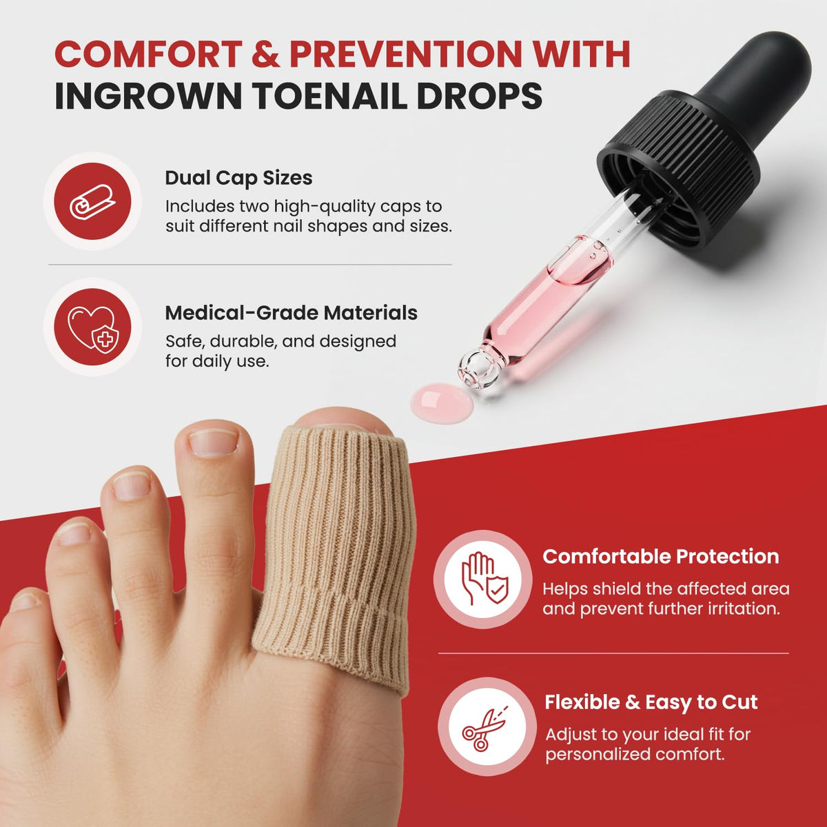 Treatonic drops being applied to toe with applicator for easy at-home use