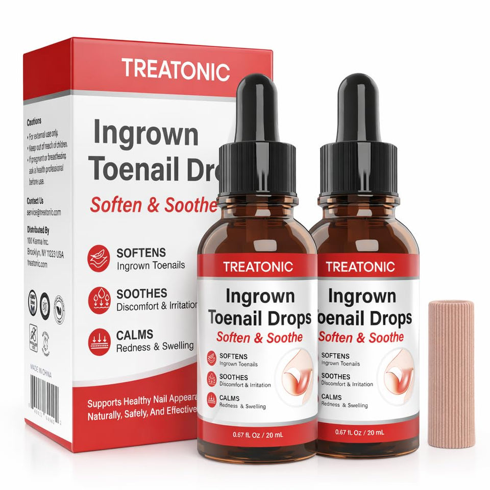 Treatonic ingrown toenail drops bottle shown for at-home softening and relief