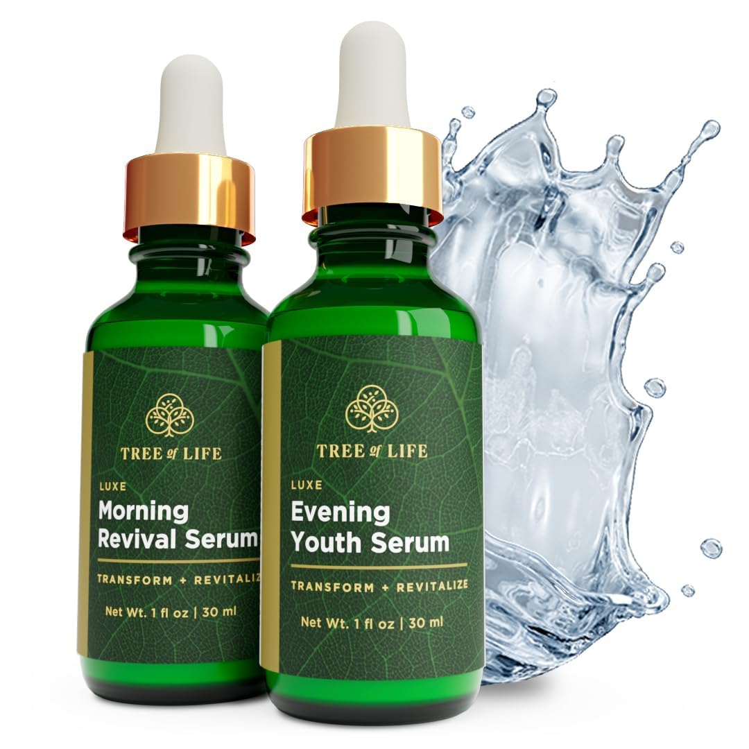 Tree of Life Beauty Morning Serum bottle close-up, potential hydration boost for radiant skin.