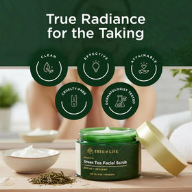 Tree of Life Exfoliating Scrub after-use glow on skin.