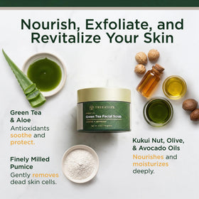 Tree of Life Exfoliating Scrub close-up shows gentle exfoliant for smoother skin.