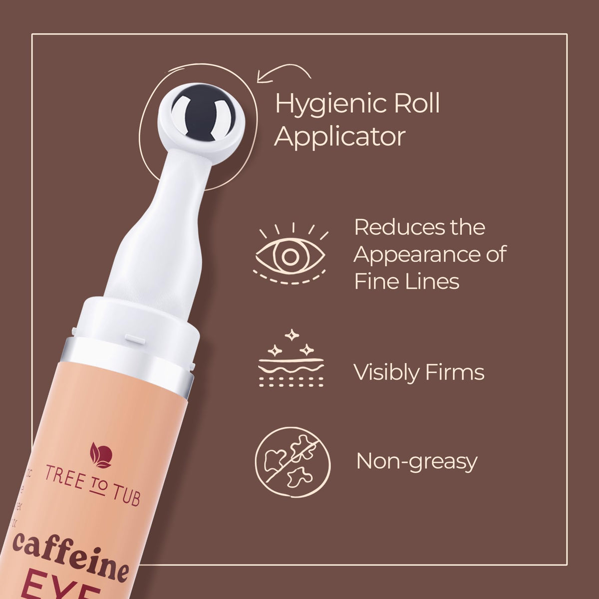Tree To Tub caffeine eye cream packaging highlights premium, travel-friendly jar.