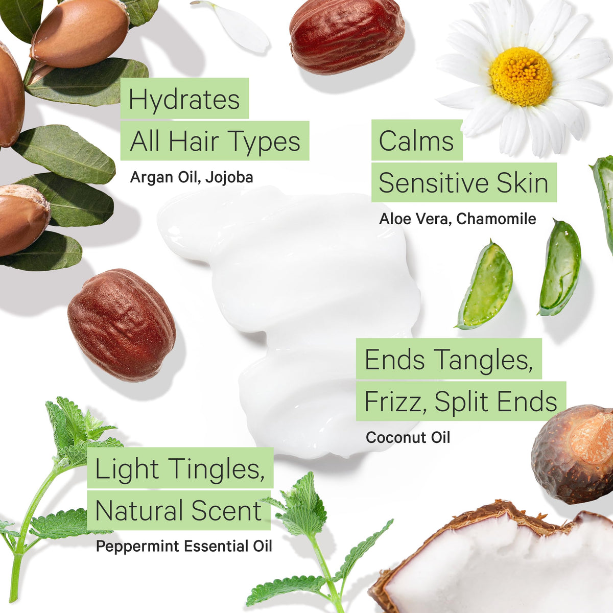 Tree To Tub conditioner detangling action shown on hair strands.