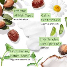 Tree To Tub conditioner detangling action shown on hair strands.