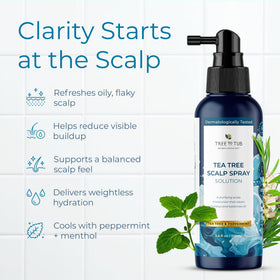 Tree To Tub dry scalp spray application in hand for easy use