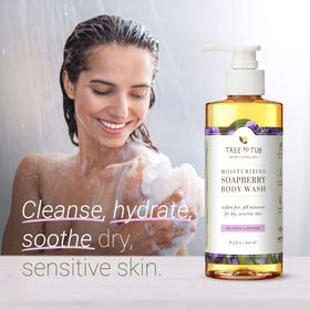 Close-up of lavender scent and soft foam ideal for dry skin.
