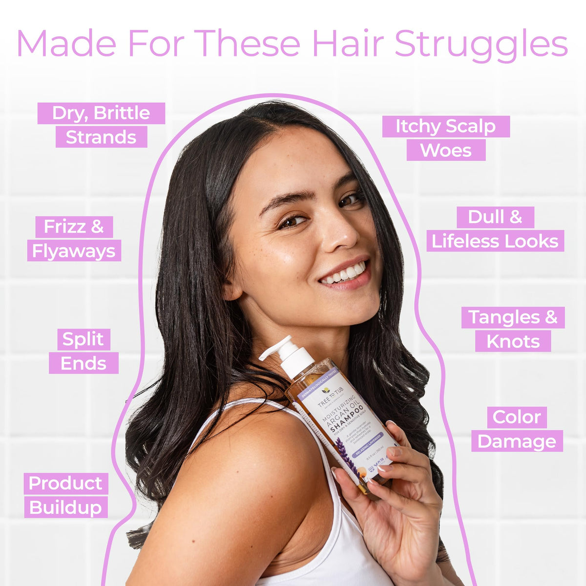 Tree To Tub Lavender Dry Hair Shampoo salon-style application on hair