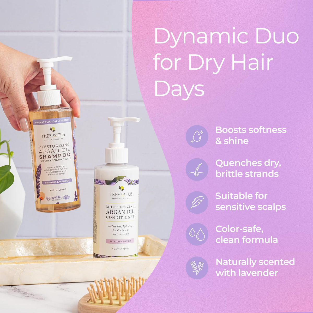 Tree To Tub Lavender set packaging highlights natural ingredients and sulfate-free care.