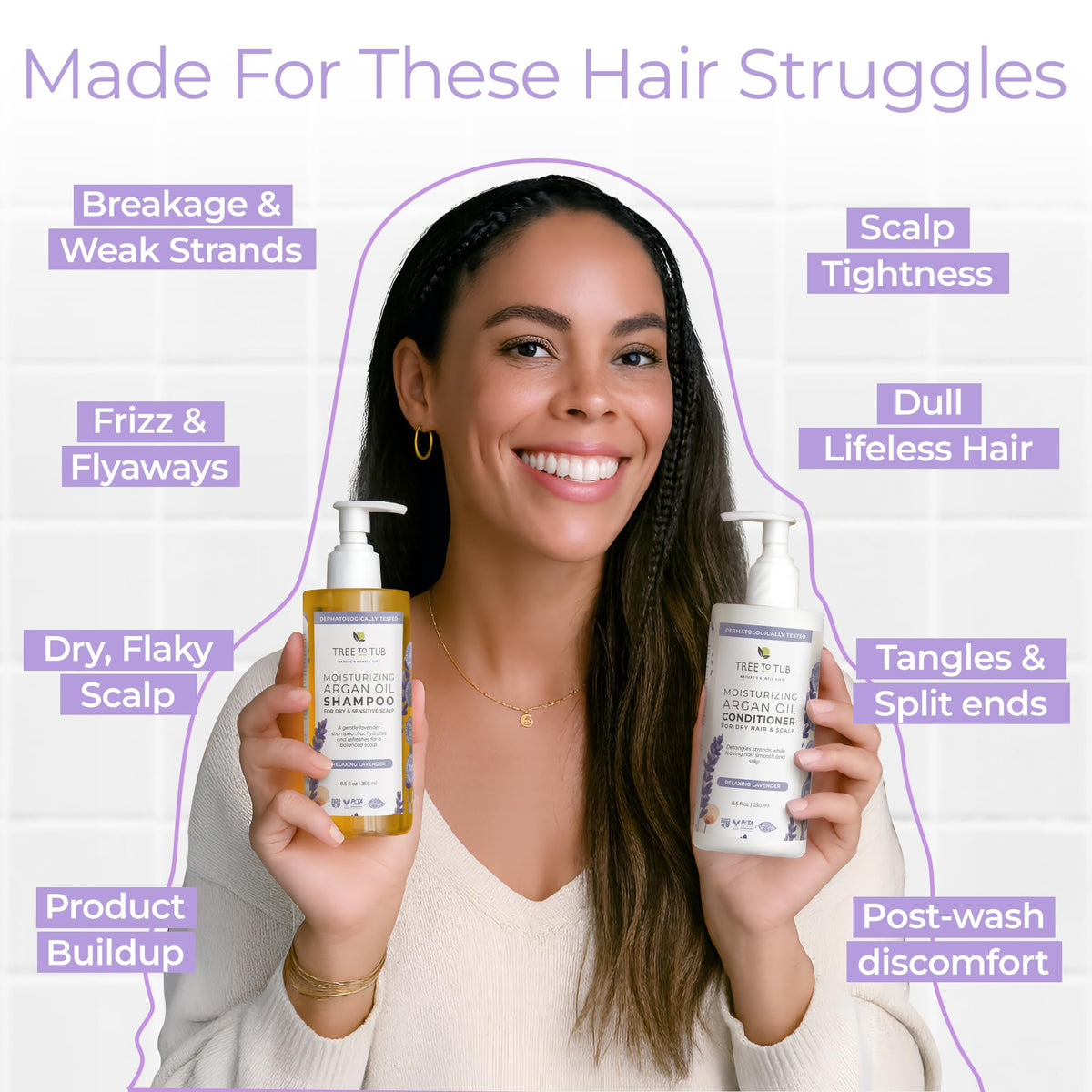 Tree To Tub Lavender Shampoo pour reveals rich lather and calming scent.