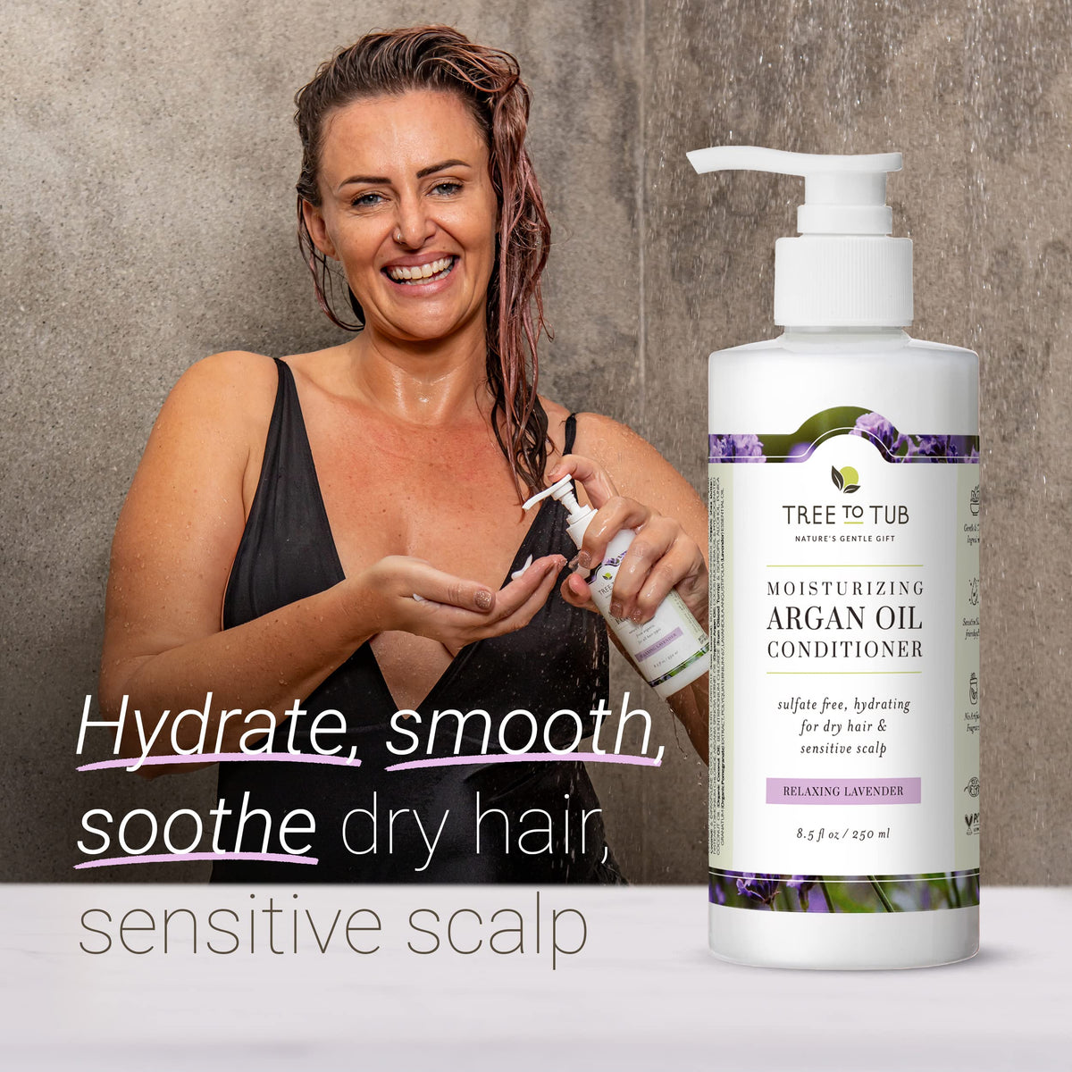 Tree To Tub Moisturizing Conditioner with argan oil drops for deep, weightless moisture