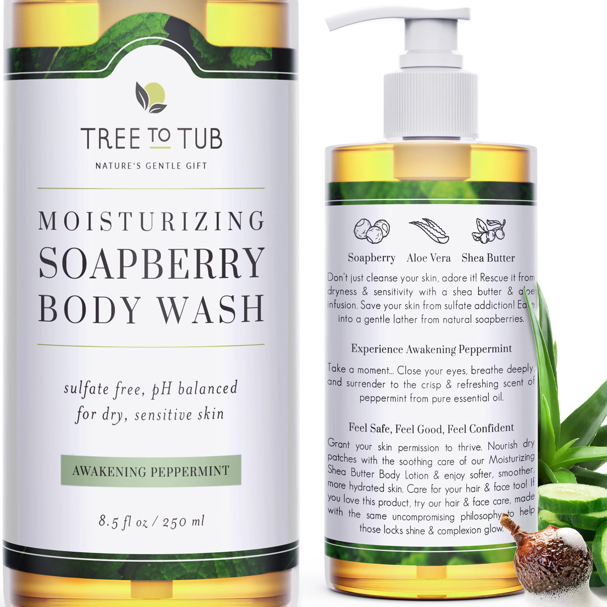 Tree To Tub Peppermint Body Wash bottle with soothing peppermint scent for sensitive skin