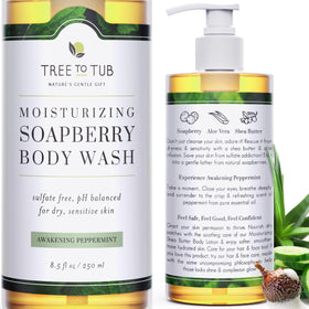 Tree To Tub Peppermint Body Wash bottle with soothing peppermint scent for sensitive skin