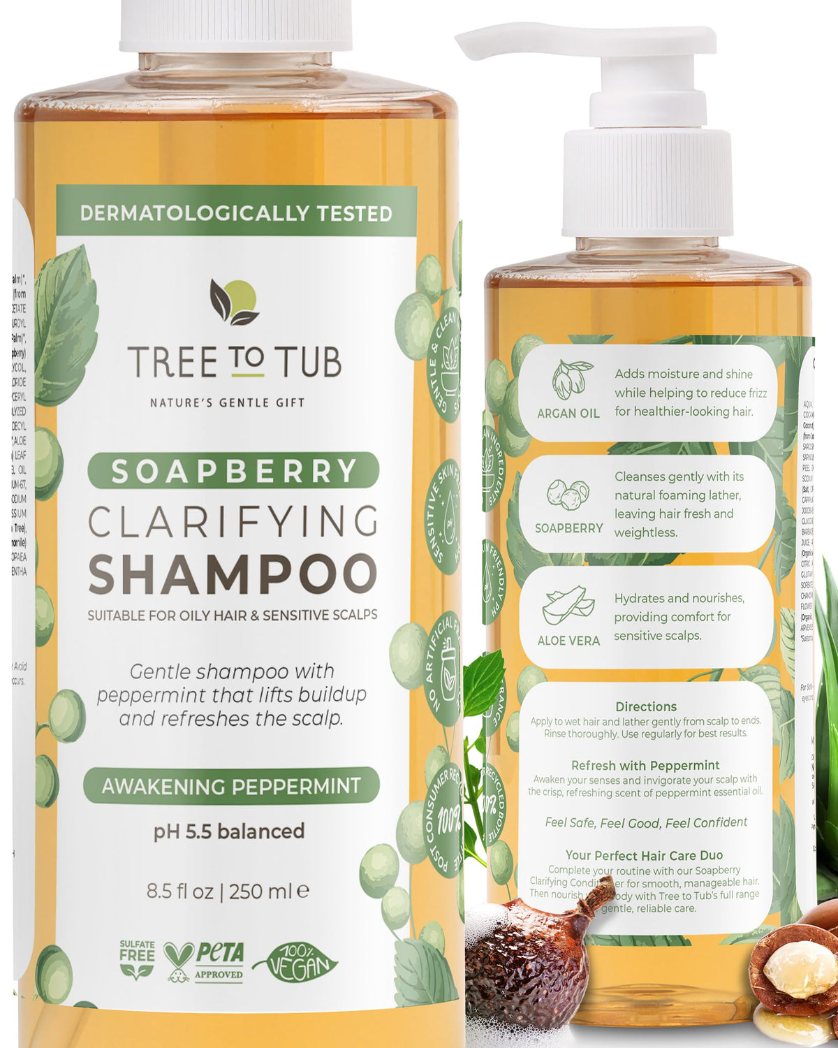 Tree To Tub Peppermint Shampoo bottle front shows refreshing oil-control cleanse.