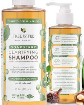 Tree To Tub Peppermint Shampoo bottle front shows refreshing oil-control cleanse.