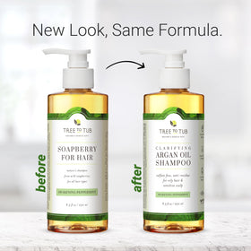 Tree To Tub Peppermint Shampoo foamy lather signals clarifying action.