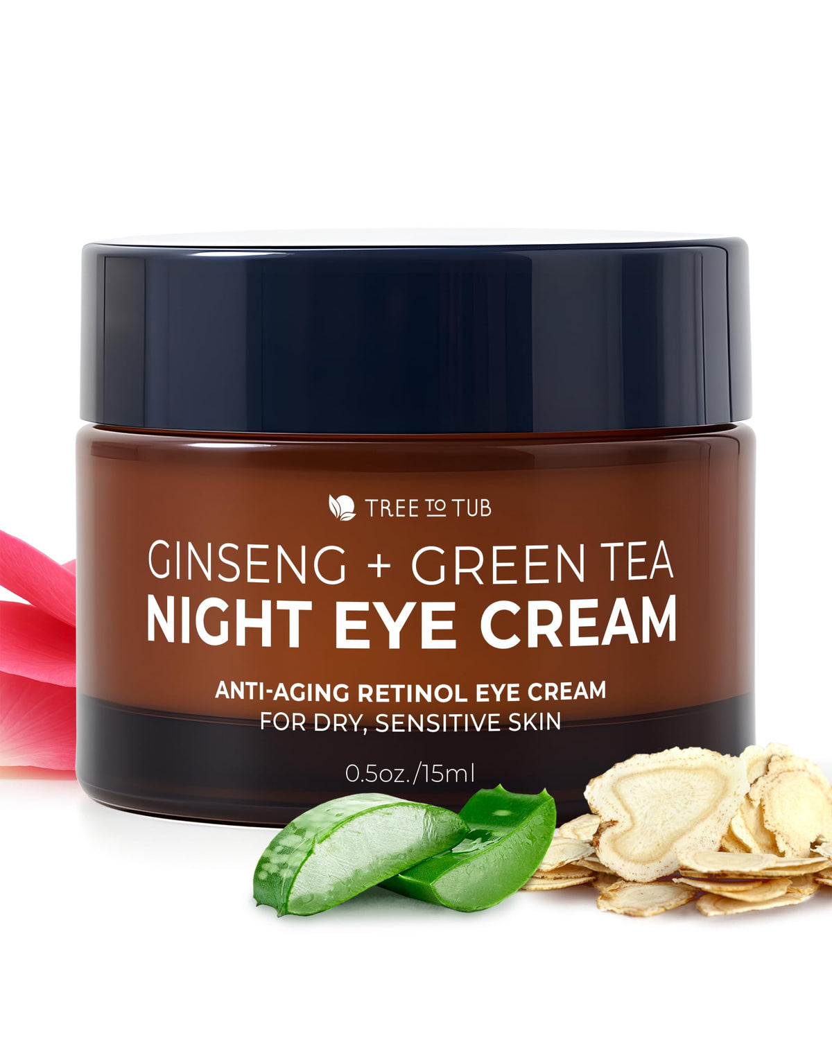 Tree To Tub Retinol Under Eye Cream bottle closeup for night care.
