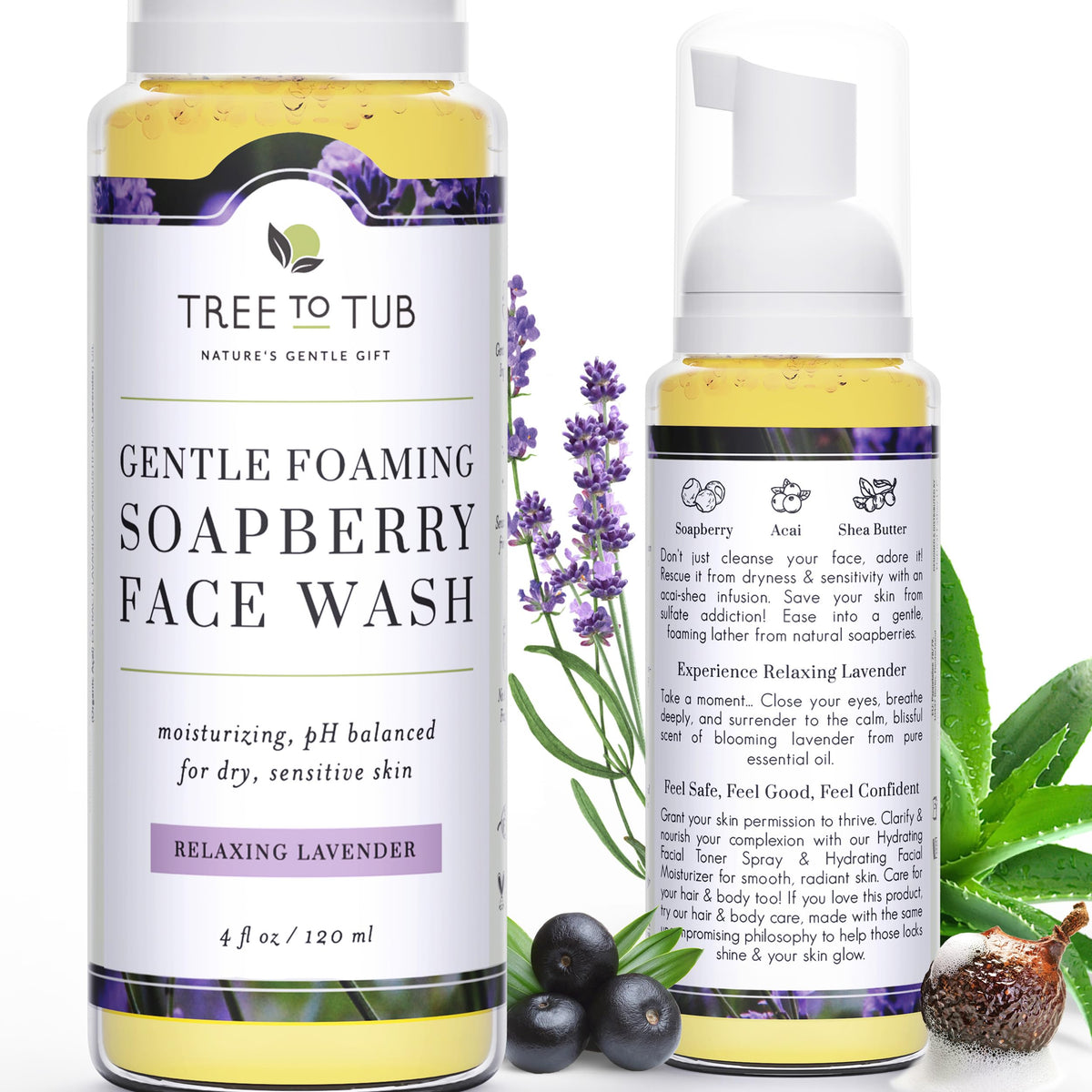Tree To Tub sensitive skin face wash bottle pour for a gentle, hydrating cleanse.