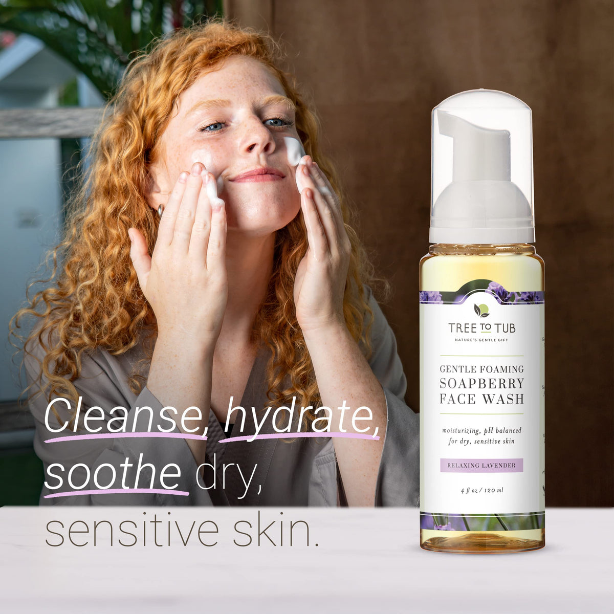 Tree To Tub sensitive skin face wash foaming lather delivers a moisturizing clean without over-drying.